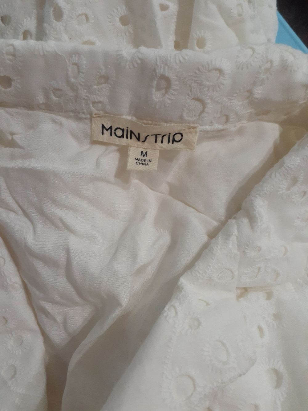 Main Strip White Eyelet Shirt Mini Dress with Tie Waist - Picture 2 of 6